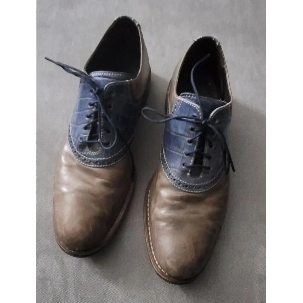 Cole Haan Men's Colton Saddle Oxford Dress Shoes in Brown‎ Blue Leather Size 9.5